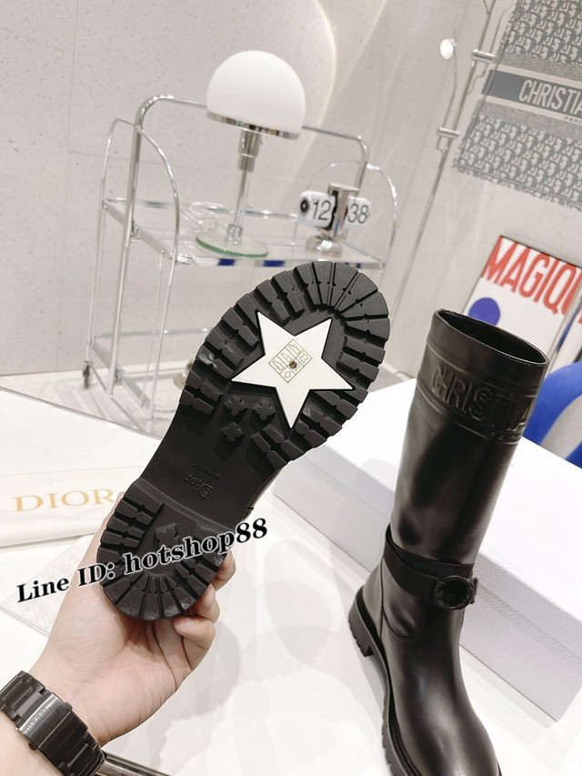 Dior純色牛皮女士毛靴 迪奧2022早春高筒靴騎士靴 dx1161